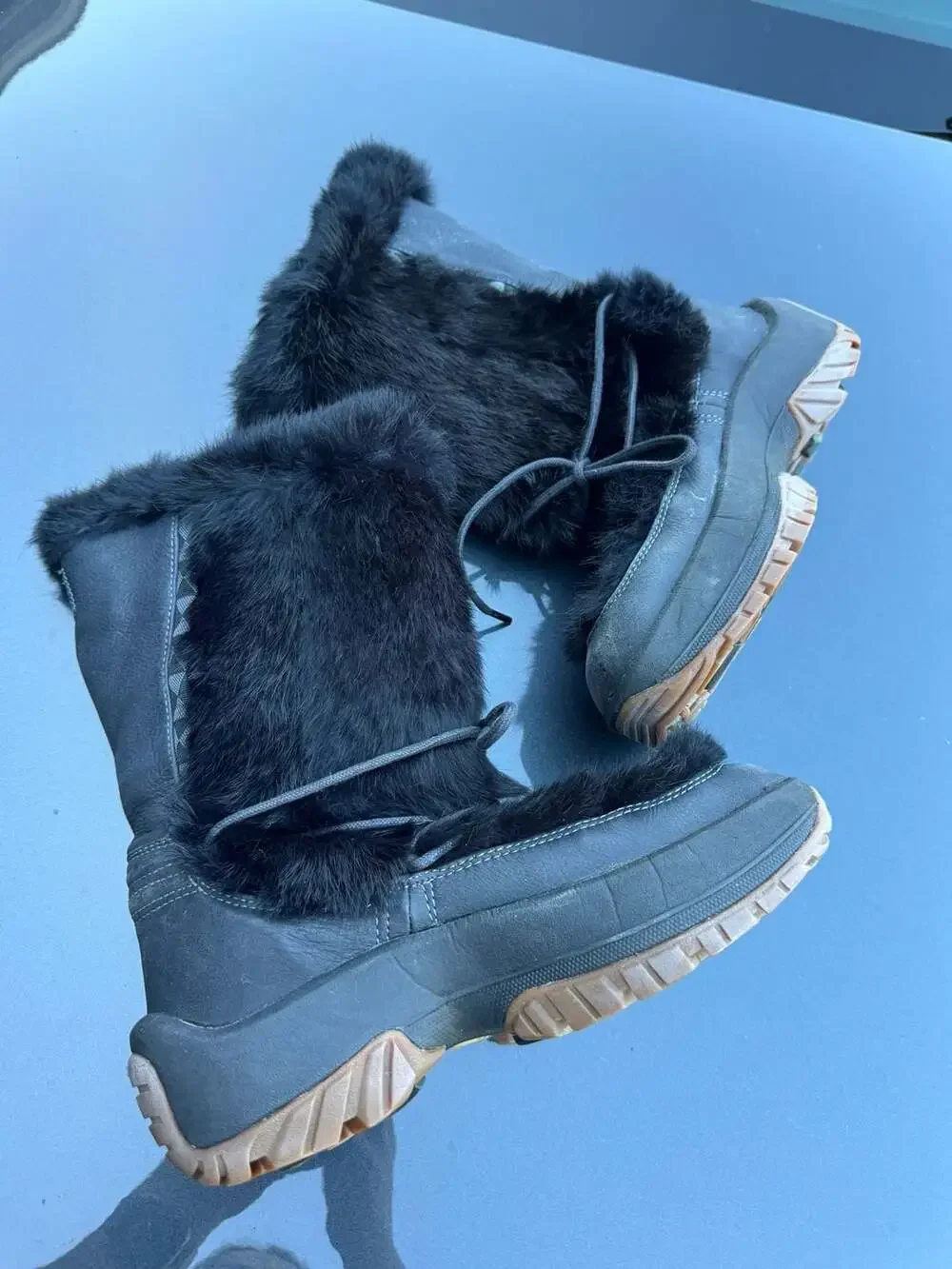 Ulu CRO-11W Black Leather Fur Winter Snow Boots Women's Size 7